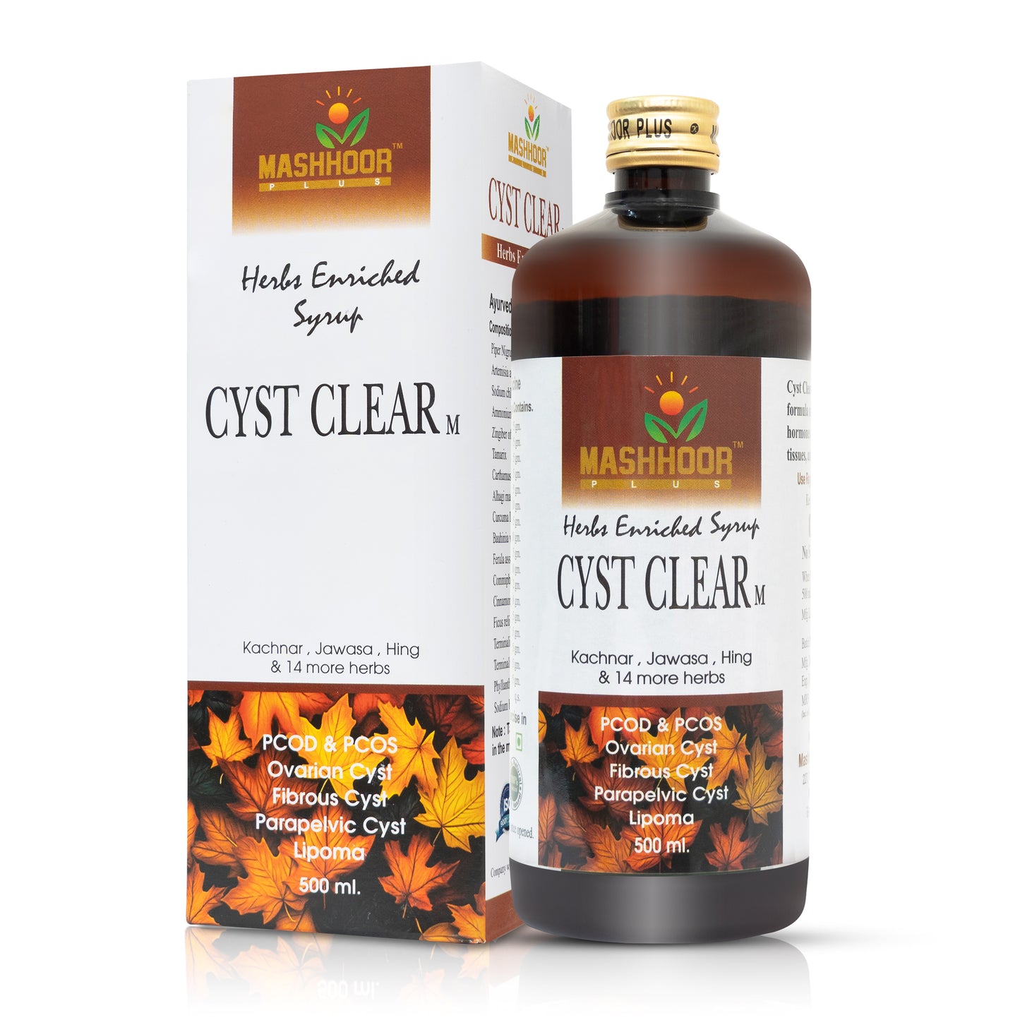 MASHHOOR CYST CLEAR-M HERBAL SYRUP FOR PCOD, PCOS & CYSTS (500ML)
