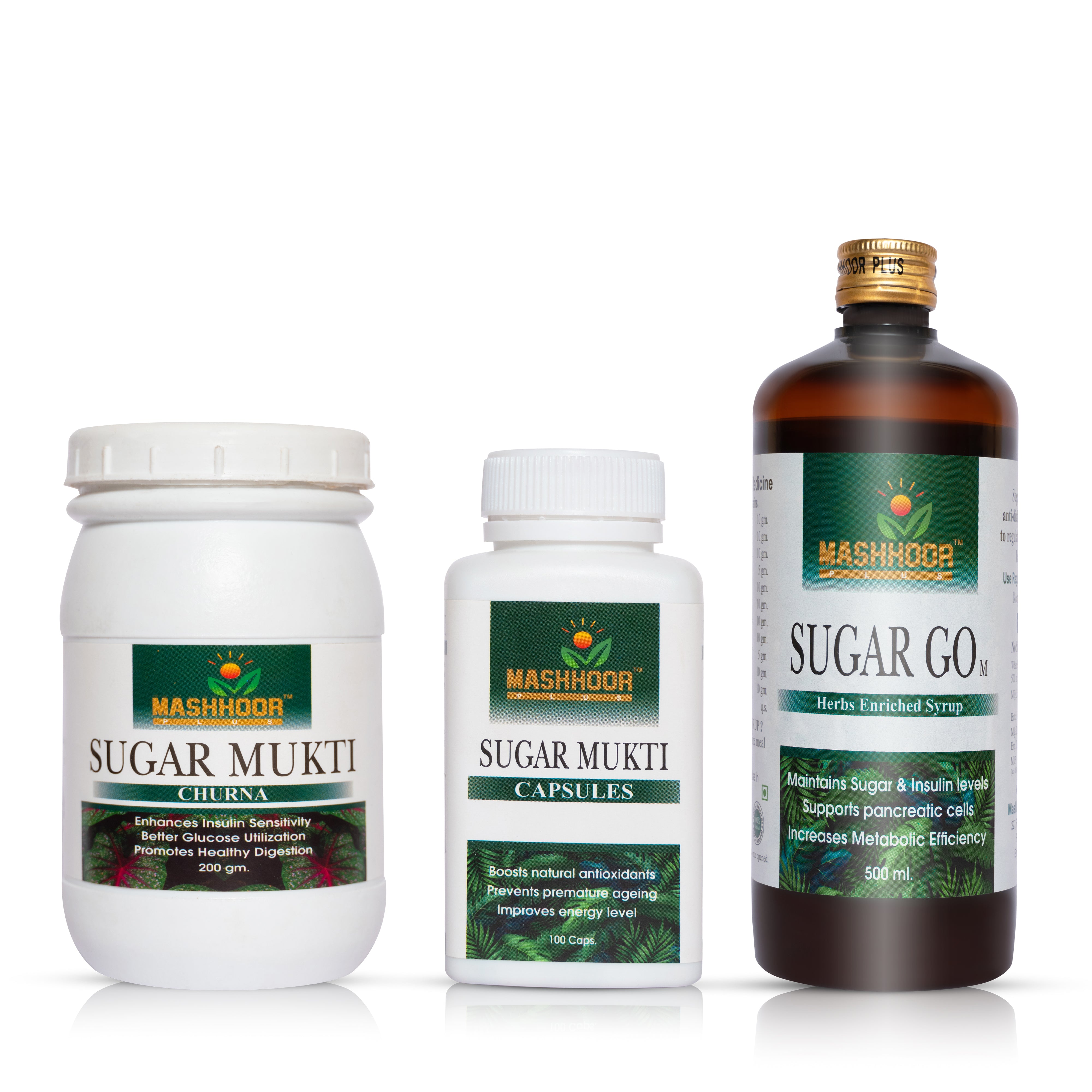 SUGAR MUKTI CHURNA + CAPSULE + SUGAR GO - M SYRUP