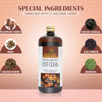 MASHHOOR CYST CLEAR-M HERBAL SYRUP FOR PCOD, PCOS & CYSTS (500ML)