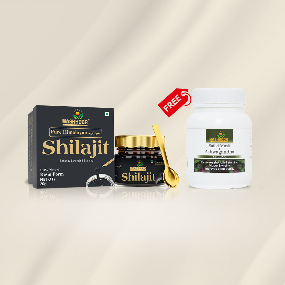 MASHHOOR SHILAJIT RESIN 20G WITH FREE SAFED MUSLI + ASHWAGANDHA