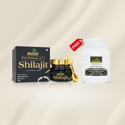 MASHHOOR SHILAJIT RESIN 20G WITH FREE SAFED MUSLI + ASHWAGANDHA