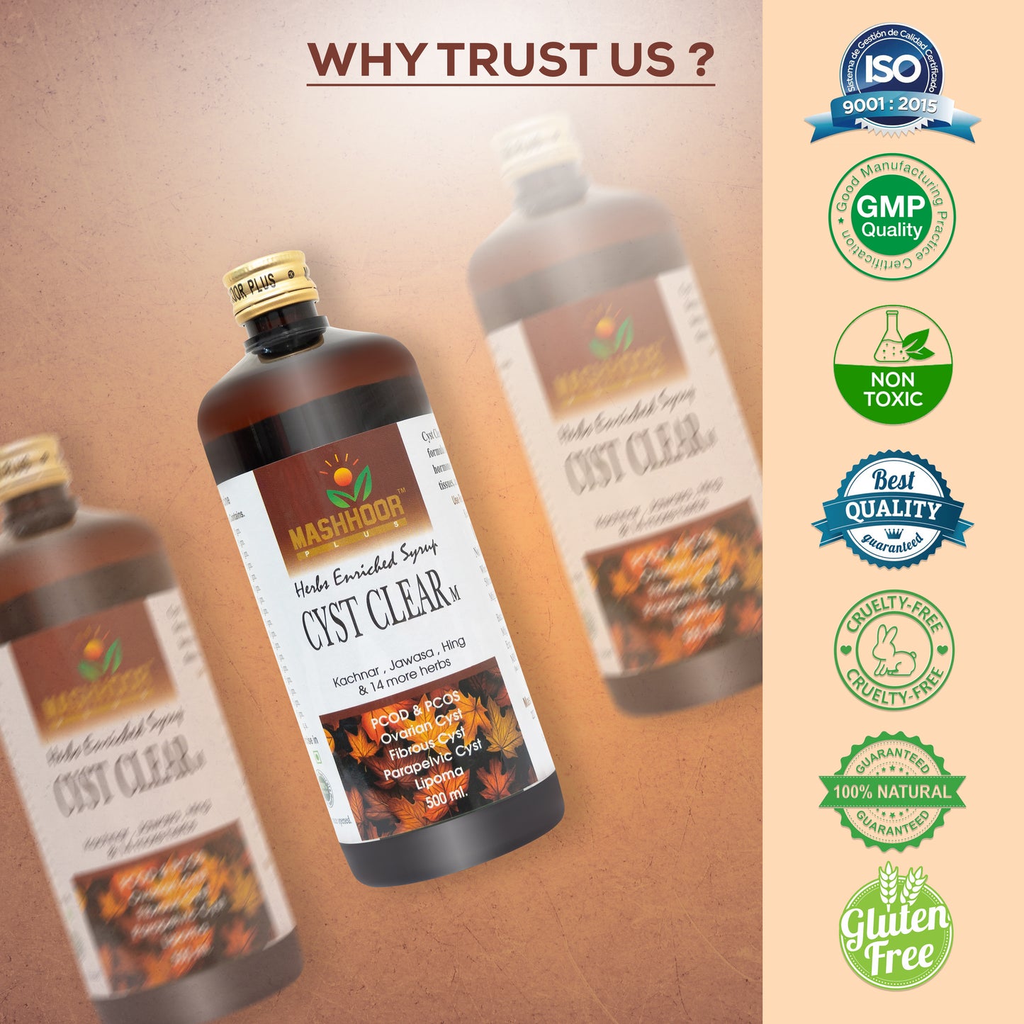 MASHHOOR CYST CLEAR-M HERBAL SYRUP FOR PCOD, PCOS & CYSTS (500ML)