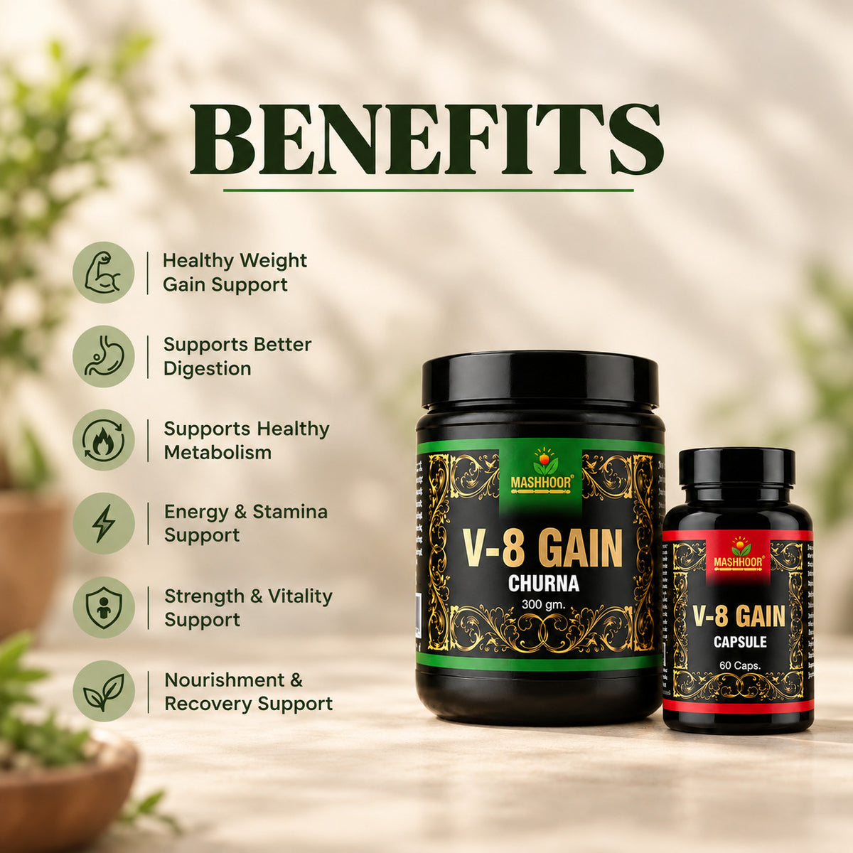 V-8 GAIN CHURNA & CAPSULE COMBO FOR HEALTHY WEIGHT GAIN