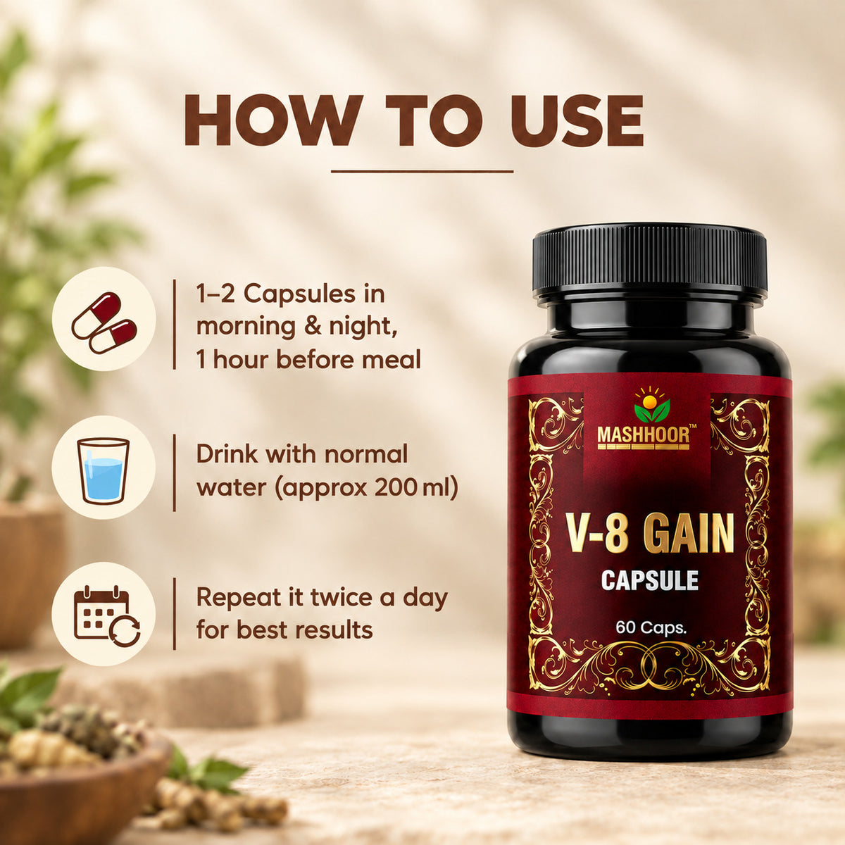 V-8 GAIN CHURNA & CAPSULE COMBO FOR HEALTHY WEIGHT GAIN